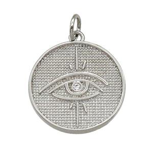 copper circle Eye pendant paved zircon, platinum plated, approx 18mm dia [FN27043]