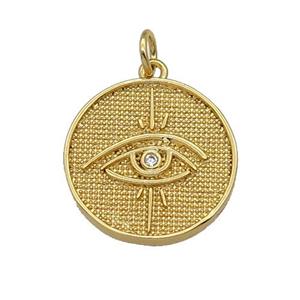 copper circle Eye pendant paved zircon, gold plated, approx 18mm dia [FN27044]