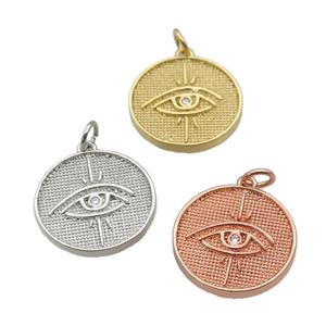 copper circle Eye pendant paved zircon, mixed, approx 18mm dia [FN27046]