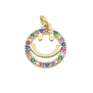 copper Emoji pendant paved zircon, gold plated, approx 12mm dia [FN27047]