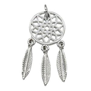 copper Dream Catcher pendant, feathers, platinum plated, approx 12mm, 3-13mm [FN27048]