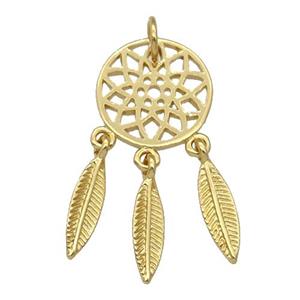 copper Dream Catcher pendant, feathers, gold plated, approx 12mm, 3-13mm [FN27049]