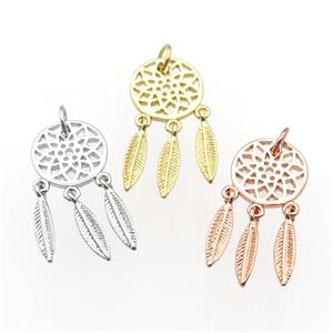 copper Dream Catcher pendant, feathers, mixed, approx 12mm, 3-13mm [FN27051]