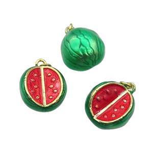 copper Watermelon pendant with enamel, gold plated, approx 13-14mm [FN27052]