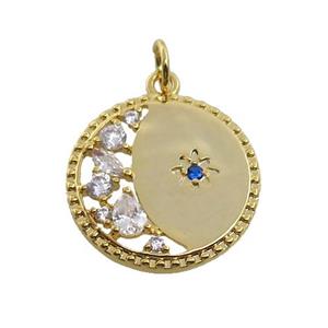 copper Moon pendant paved zircon, star, gold plated, approx 18mm dia [FN27054]