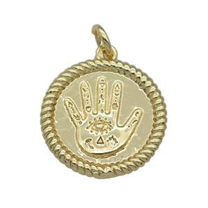 copper Hand pendant with eye, gold plated, approx 18.5mm dia [FN27056]