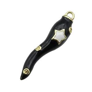 copper Capsicum pendant with black enamel, gold plated, approx 6-24mm [FN27064]