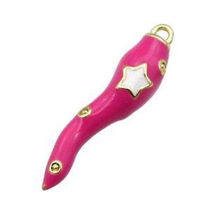 copper Capsicum pendant with hotpink enamel, gold plated, approx 6-24mm [FN27066]