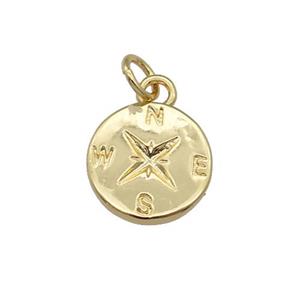 copper Compass pendant, gold plated, approx 12mm dia [FN27081]