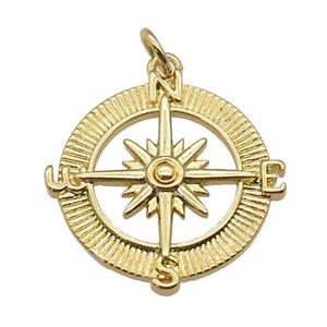 copper Compass pendant, gold palted, approx 20mm dia [FN27086]