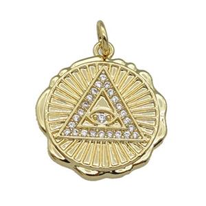 copper circle Triangle pendant paved zircon, gold plated, approx 19mm dia [FN27088]