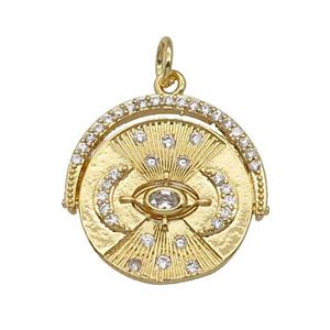copper circle pendant paved zircon, moon, gold plated, approx 19mm [FN27090]