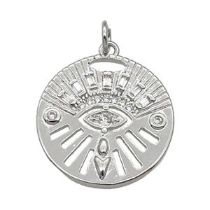 copper circle pendant paved zircon, platinum plated, approx 20mm dia [FN27093]