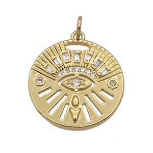 copper circle pendant paved zircon, gold plated, approx 20mm dia [FN27094]