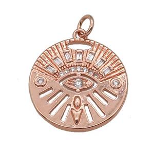 copper circle pendant paved zircon, rose gold, approx 20mm dia [FN27095]