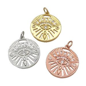 copper circle pendant paved zircon, mixed, approx 20mm dia [FN27096]