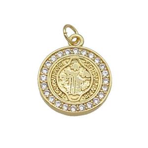 copper circle pendant paved zircon, gold plated, approx 17mm dia [FN27098]