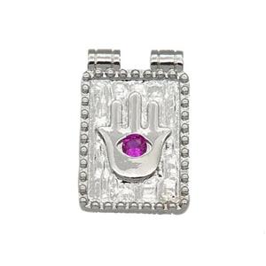 copper rectangle Hand pendant paved zircon, platinum plated, approx 13-20mm [FN27099]