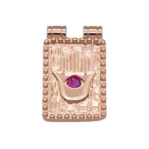 copper rectangle Hand pendant paved zircon, rose gold, approx 13-20mm [FN27101]