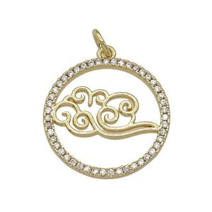copper circle pendant paved zircon, cloud, gold plated, approx 20mm dia [FN27103]