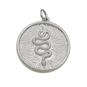 copper circle Snake pendant, platinum plated, approx 20mm dia [FN27104]