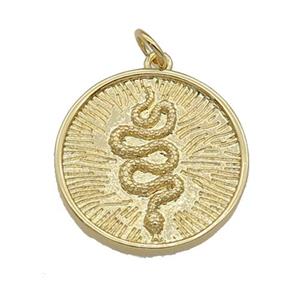 copper circle Snake pendant, gold plated, approx 20mm dia [FN27105]