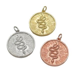 copper circle Snake pendant, mixed, approx 20mm dia [FN27107]