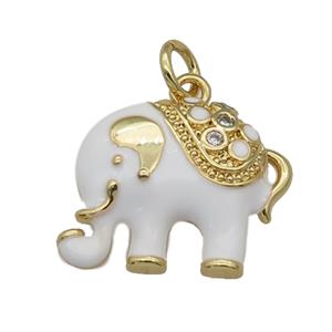 copper Elephant pendant paved zircon, white enamel, gold plated, approx 14-19mm [FN27108]