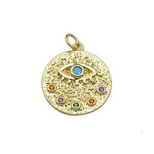 copper circle Eye pendant paved zircon, gold plated, approx 15mm dia [FN27109]