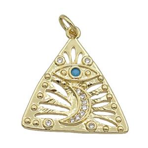 copper Triangle eye pendant paved zircon, moon, gold plated, approx 21mm [FN27112]