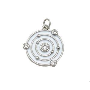 Copper Planet Pendant Pave Zirconia White Enamel Platinum Plated, approx 14mm dia [FN27122]