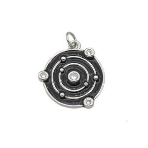 Copper Planet Pendant Pave Zirconia Black Enamel Platinum Plated, approx 14mm dia [FN27123]