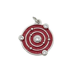 Copper Planet Pendant Pave Zirconia Red Enamel Platinum Plated, approx 14mm dia [FN27124]