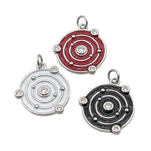 Copper Planet Pendant Pave Zirconia Enamel Platinum Plated Mixed, approx 14mm dia [FN27125]