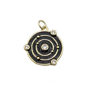 Copper Planet Pendant Pave Zirconia Black Enamel Gold Plated, approx 14mm dia [FN27127]