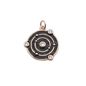Copper Planet Pendant Pave Zirconia Black Enamel Rose Gold, approx 14mm dia [FN27131]