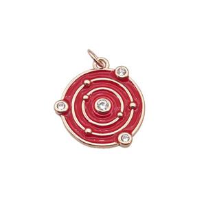 Copper Planet Pendant Pave Zirconia Red Enamel Rose Gold, approx 14mm dia [FN27132]