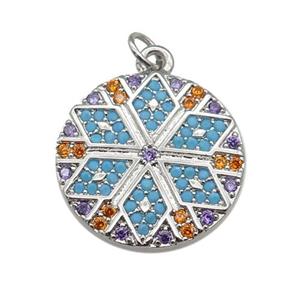 copper circle Star pendant paved zircon, platinum plated, approx 20mm dia [FN27134]