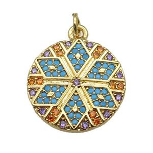 copper circle Star pendant paved zircon, gold plated, approx 20mm dia [FN27135]