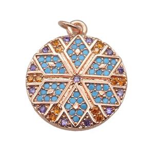 copper circle Star pendant paved zircon, rose gold, approx 20mm dia [FN27136]