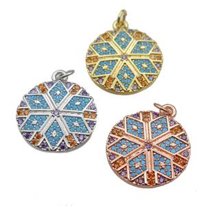 copper circle Star pendant paved zircon, mixed, approx 20mm dia [FN27137]
