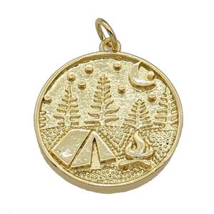 copper coin pendant, countryside, gold plated, approx 20mm dia [FN27144]