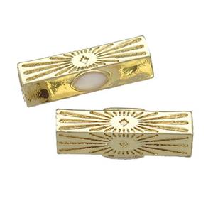 copper hexagon tube beads, white enamel, gold plated, approx 8-23mm, 5mm hole [FN27146]