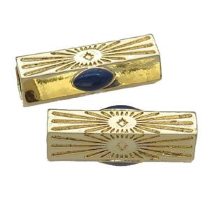 copper hexagon tube beads, blue enamel, gold plated, approx 8-23mm, 5mm hole [FN27147]