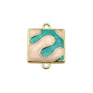 copper square connector with enamel, puzzle, gold plated, approx 12mm [FN27154]