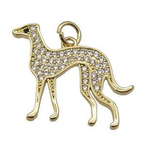 copper Greyhound charm pendant paved zircon, dog, gold plated, approx 20-21mm [FN27160]