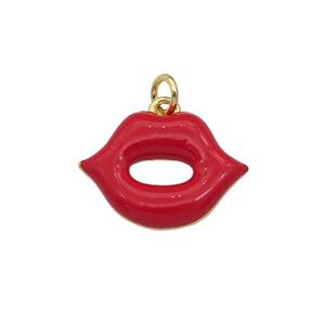 copper Lip charm pendant with red enamel, gold plated, approx 12-16mm [FN27168]