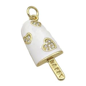 copper Icecream charm pendant paved zircon, white enamel, gold plated, approx 10-25mm [FN27171]
