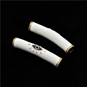 copper curved tube beads with white enamel, eye, gold plated, approx 8-36mm, 4mm hole [FN27178]