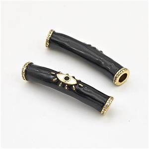 copper curved tube beads with black enamel, eye, gold plated, approx 8-36mm, 4mm hole [FN27179]